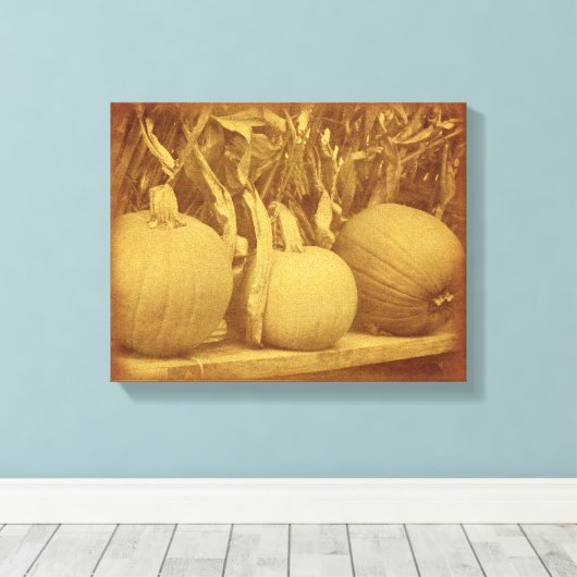 Pompoenen Cornstalks Herfst  Canvas Afdruk (Insitu (Houten vloer))