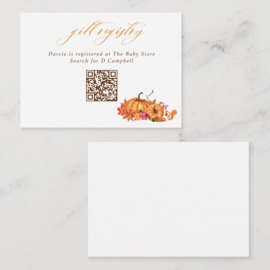 Pompoenen Eekhoorn & Bladeren QR Code Gift Registr Informatiekaartje (Voorkant / Achterkant)