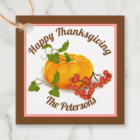 Pompoenen en bessen herfst Happy Thanksgiving Bedankjes Labels (Voorkant)