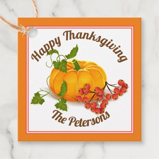 Pompoenen en bessen oranje herfst Happy Thanksgivi Bedankjes Labels (Voorkant)