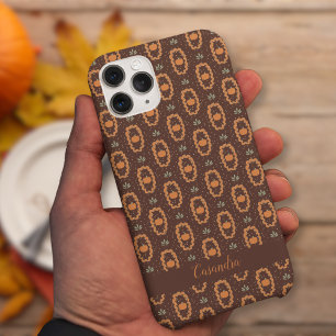  pompoenen en bladeren bruin patroon op maat iPhone 15 pro case