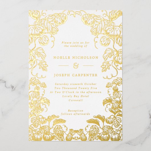 Pompoenen en bladeren Lijst neerstrijken Folie Uitnodiging (Voorkant)