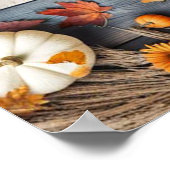 Pompoenen en bladeren op hout Herfst Thanksgiving Poster (Hoek)