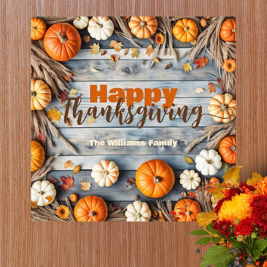 Pompoenen en bladeren op hout Herfst Thanksgiving Poster