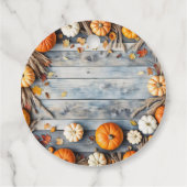 Pompoenen en bladeren op houten Herfst Thanksgivin Bedankjes Labels (Achterkant)