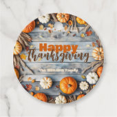 Pompoenen en bladeren op houten Herfst Thanksgivin Bedankjes Labels (Voorkant)