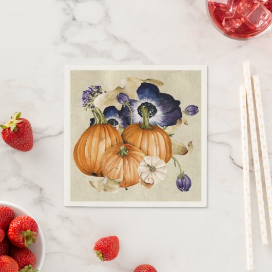 Pompoenen en blauwe anemonen Stilleven Servet (Insitu)