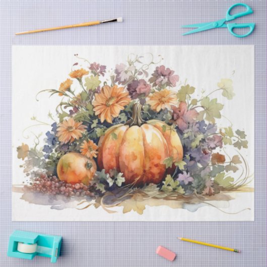 Pompoenen en Bloemen 2 Decoupage Papier (Craft)