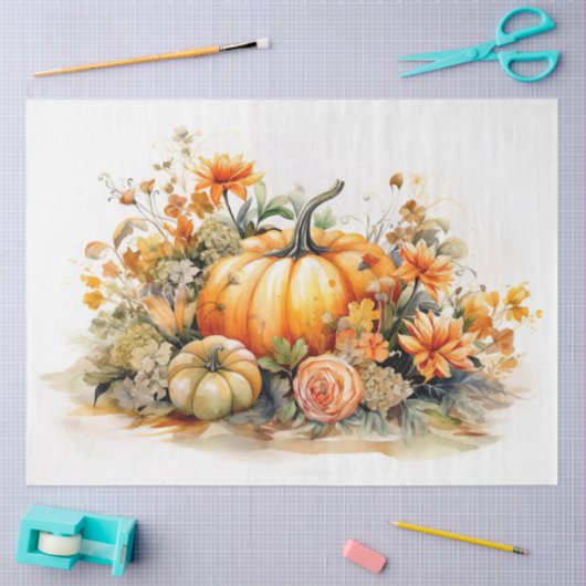 Pompoenen en Bloemen 6 Decoupage Papier (Craft)