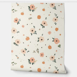 Pompoenen en bloemen behang