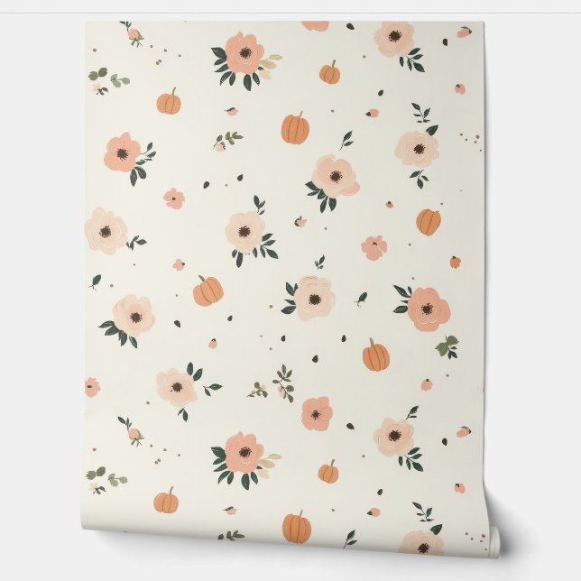 Pompoenen en bloemen behang (Afrollen)