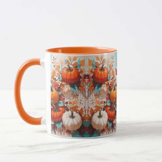 Pompoenen en bloemen op wijnstok - Whimsical Autum Mok (Links)