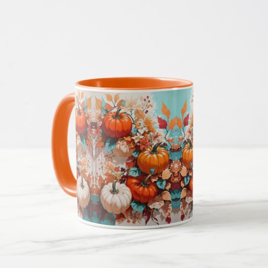 Pompoenen en bloemen op wijnstok - Whimsical Autum Mok (Voorkant links)