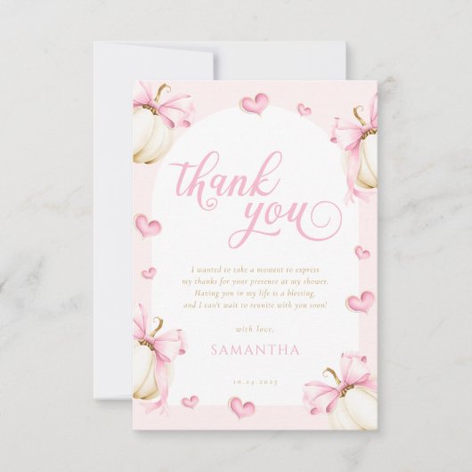 Pompoenen en Bogen Meisje Baby shower Dank u Kaart (Voorkant)