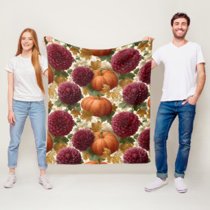 Pompoenen en Bourgondische herfstbloemen Fleece Deken