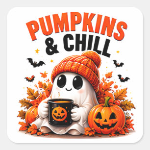 Pompoenen En Chillen Grappige Geest Gezellige Herf Vierkante Sticker