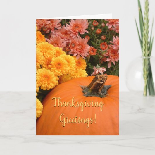 Pompoenen en chrysanthema's / Thanksgiving Kaart (Voorkant)