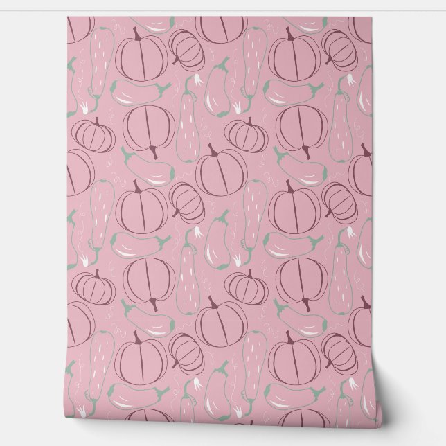 Pompoenen en courgette patroon lijn kunst behang (Afrollen)