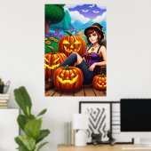 Pompoenen en een jonge dame | AI Art Poster (Thuiskantoor)