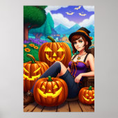 Pompoenen en een jonge dame | AI Art Poster (Voorkant)