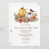 Pompoenen en Florals Fall Wedding Invitation Kaart (Voorkant / Achterkant)