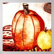 Pompoenen en fruit afdrukken