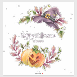 Pompoenen en heksen Pet Halloween krans Sticker