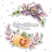 Pompoenen en heksen Pet Halloween krans Sticker (Voorkant)