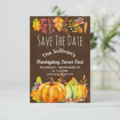 Pompoenen en herfst bladeren grens opslaan van de  save the date (Staand voorkant)