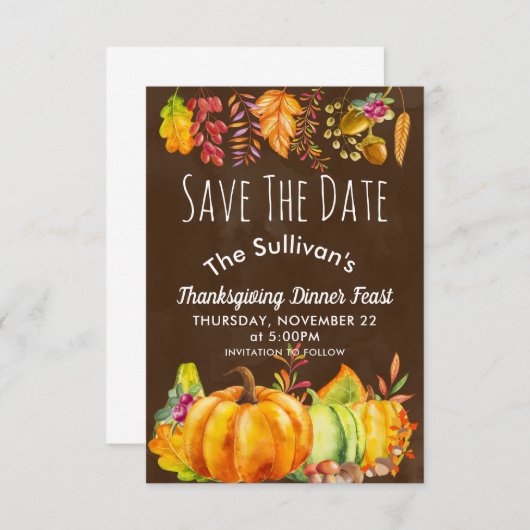 Pompoenen en herfst bladeren grens opslaan van de save the date (Voorkant / Achterkant)