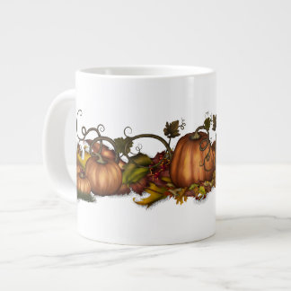 Pompoenen en herfst-bladeren grote koffiekop