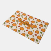 Pompoenen en herfst leren patroon en familienaam deurmat (Schuin)