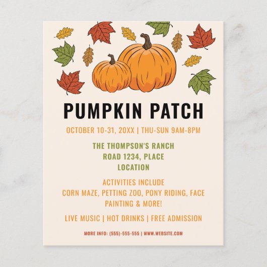 Pompoenen En Herfstbladeren Aangepaste Pompoenveld Flyer (Voorkant)