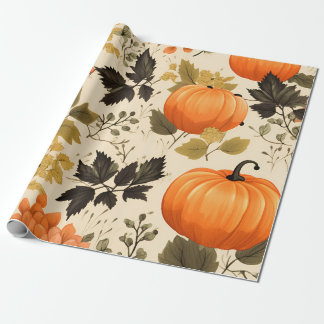 Pompoenen en herfstbloemen cadeaupapier