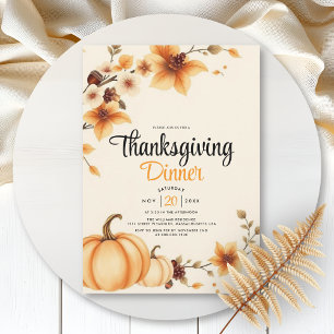 Pompoenen en herfstbloemen Thanksgiving Dinner Kaart