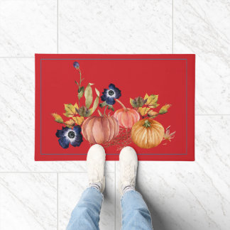 Pompoenen en herfstbloemen vloermat deurmat