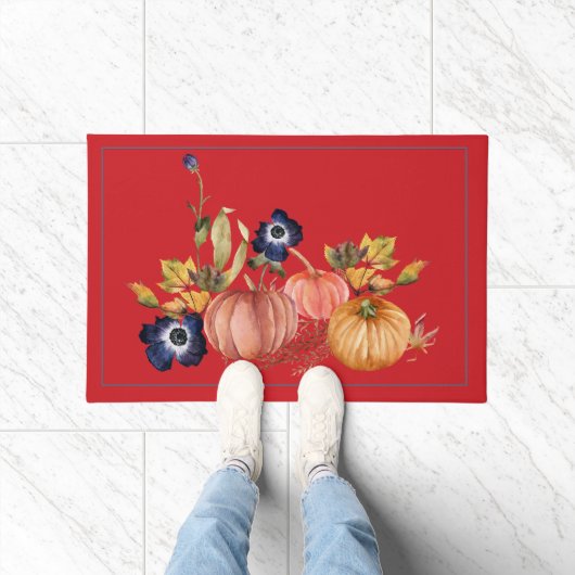 Pompoenen en herfstbloemen vloermat deurmat (Binnen)