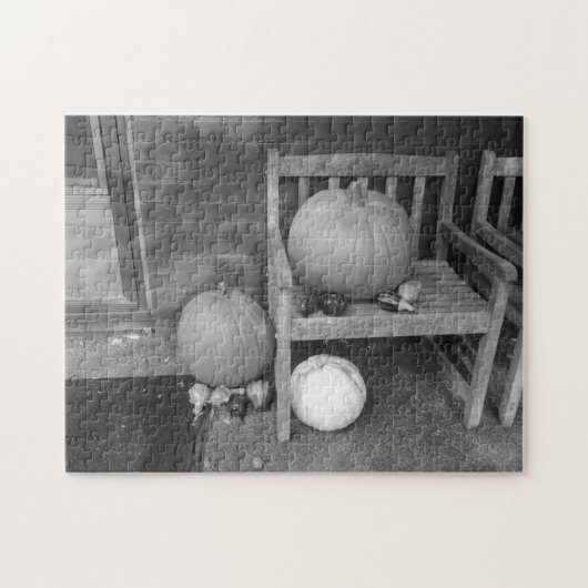 Pompoenen en kalebassen in zwart-wit legpuzzel (Horizontaal)