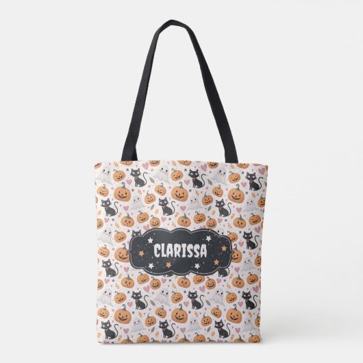 Pompoenen en Katten Schattigee Halloween Trick or Tote Bag (Achterkant)