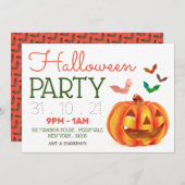 Pompoenen en katten, uitnodiging van de Halloween- (Voorkant / Achterkant)