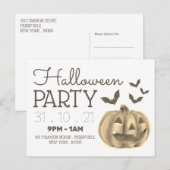 Pompoenen en katten, uitnodiging van de Halloween- (Voorkant / Achterkant)