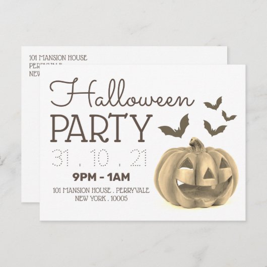 Pompoenen en katten, uitnodiging van de Halloween- (Voorkant / Achterkant)