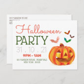 Pompoenen en katten, uitnodiging van de Halloween- (Voorkant / Achterkant)