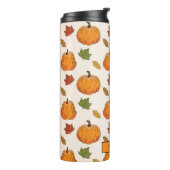 Pompoenen en kleurrijke herfst leren patroon en na thermosbeker (Gedraaid links)