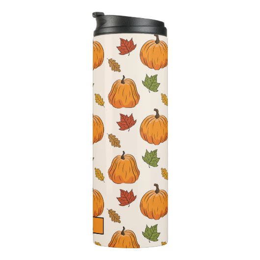 Pompoenen en kleurrijke herfst leren patroon en na thermosbeker (Geroteerd rechts)