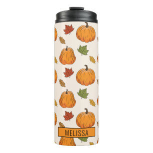 Pompoenen En Kleurrijke Herfstbladeren Patroon & N Thermosbeker