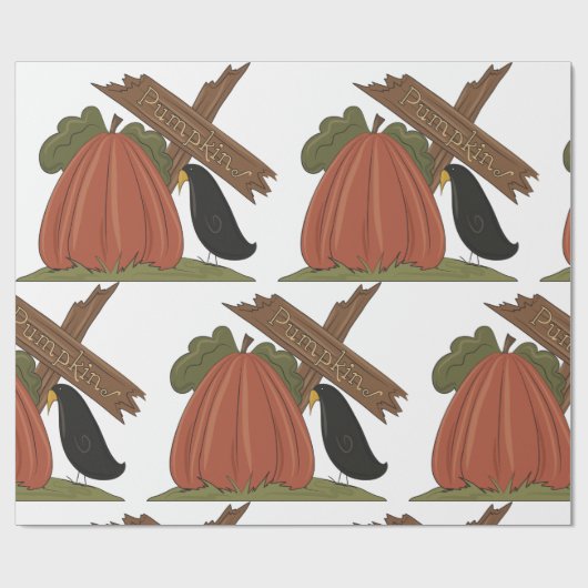 Pompoenen en merel cadeaupapier (Vlak)