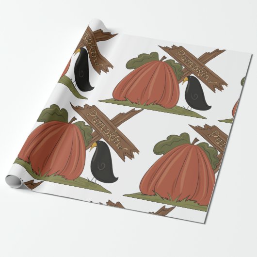 Pompoenen en merel cadeaupapier (Uitgerold)