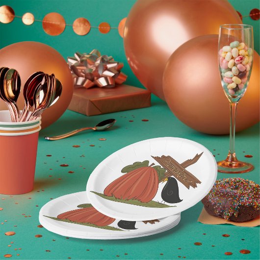 Pompoenen en merel papieren bordje