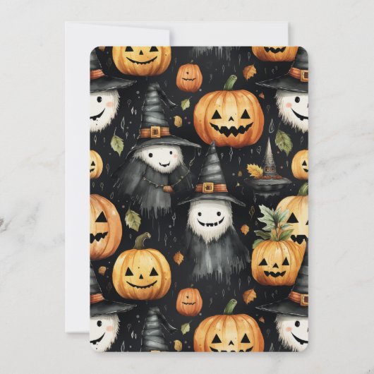 Pompoenen en Monsters - Halloween Uitnodiging Kaar (Achterkant)